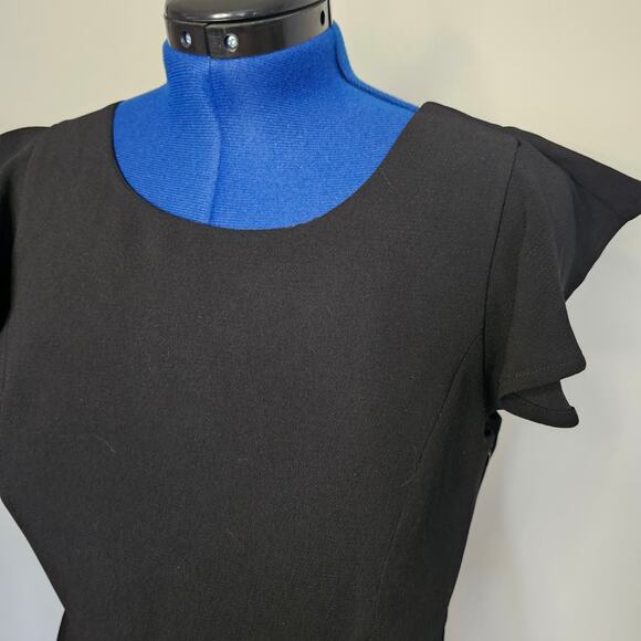 BCBG NWT Black Ruffle Sleveless Deep V-Neck Evening Coctail Dress. Size 12 - Picture 2 of 6